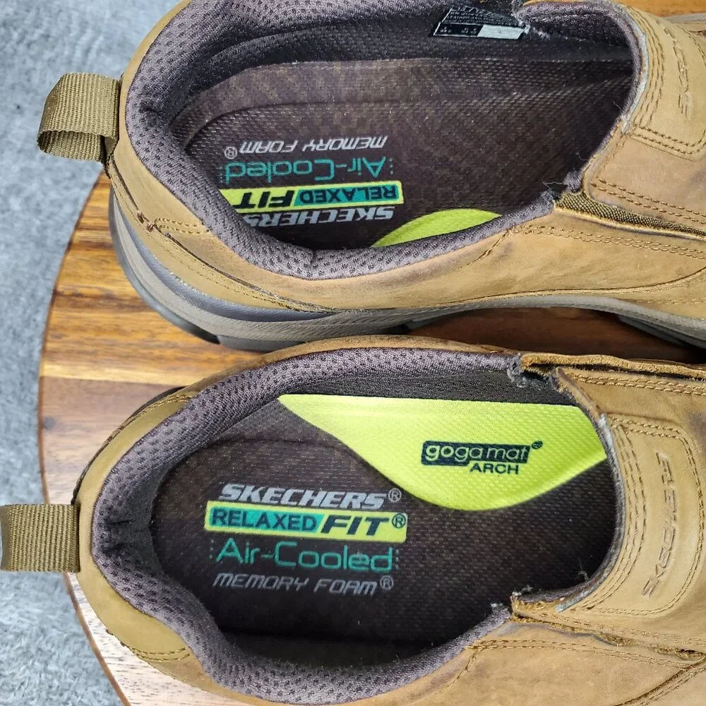 Skechers Shoes Mens 13 Brown Leather Slip On Bike Toe Comfort Relaxed Fit Casual_8